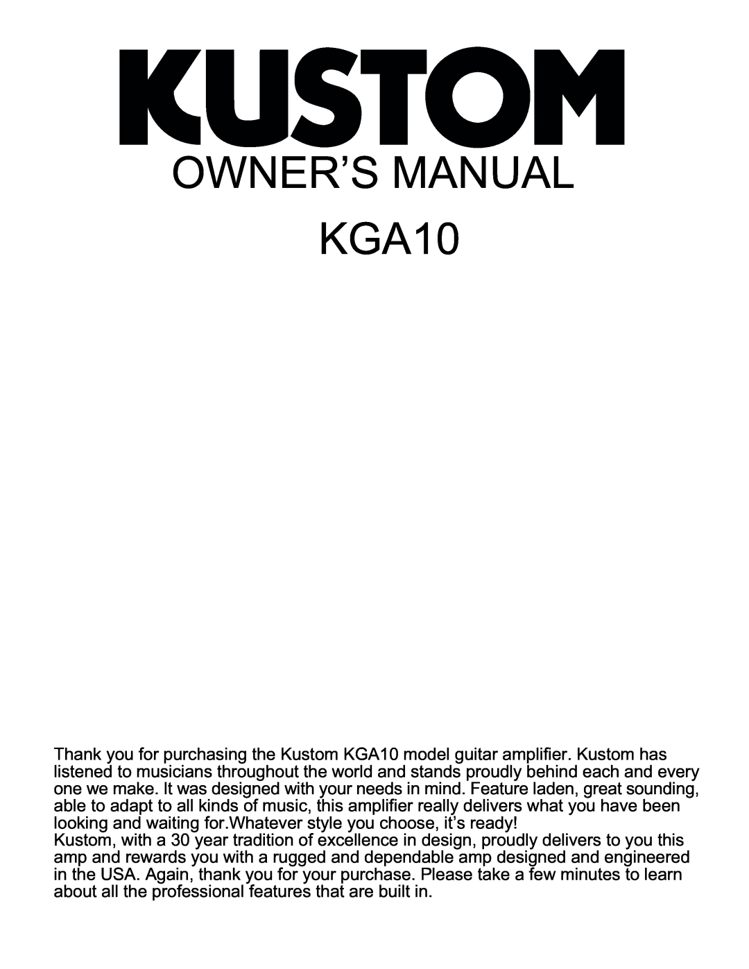 Kustom KGA10 manual 