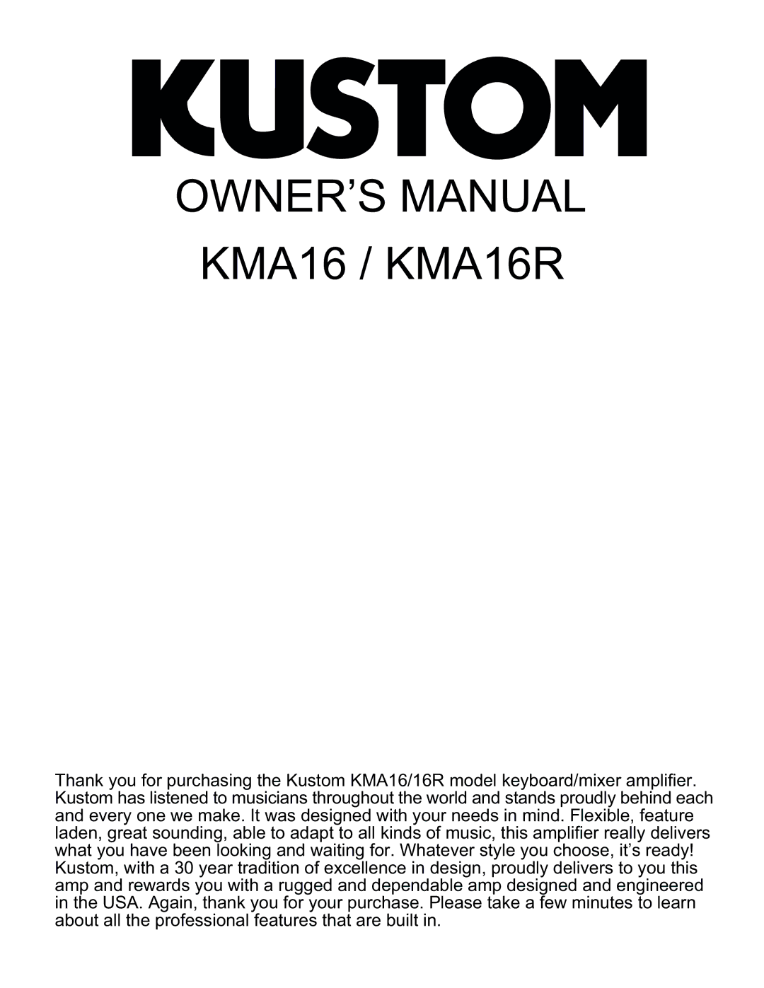 Kustom KMA16/16R manual 