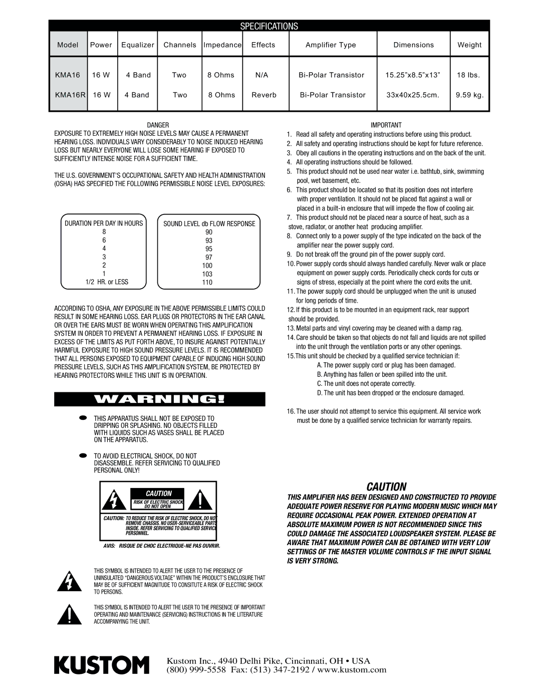 Kustom KMA16/16R manual 