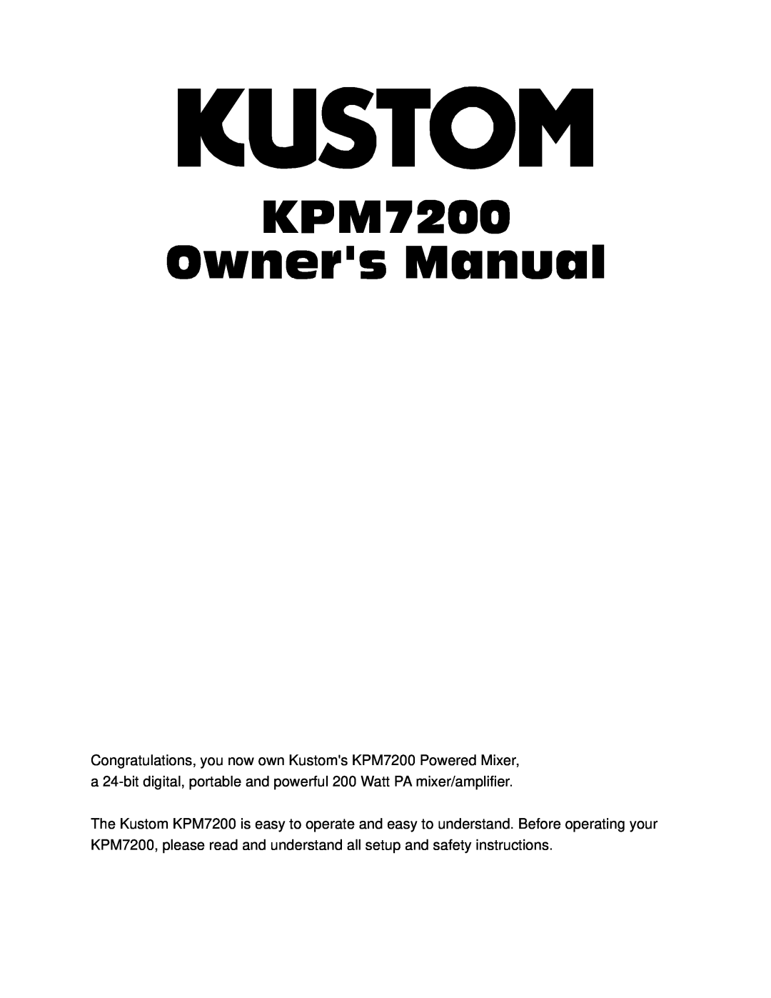 Kustom KPM7200 manual 