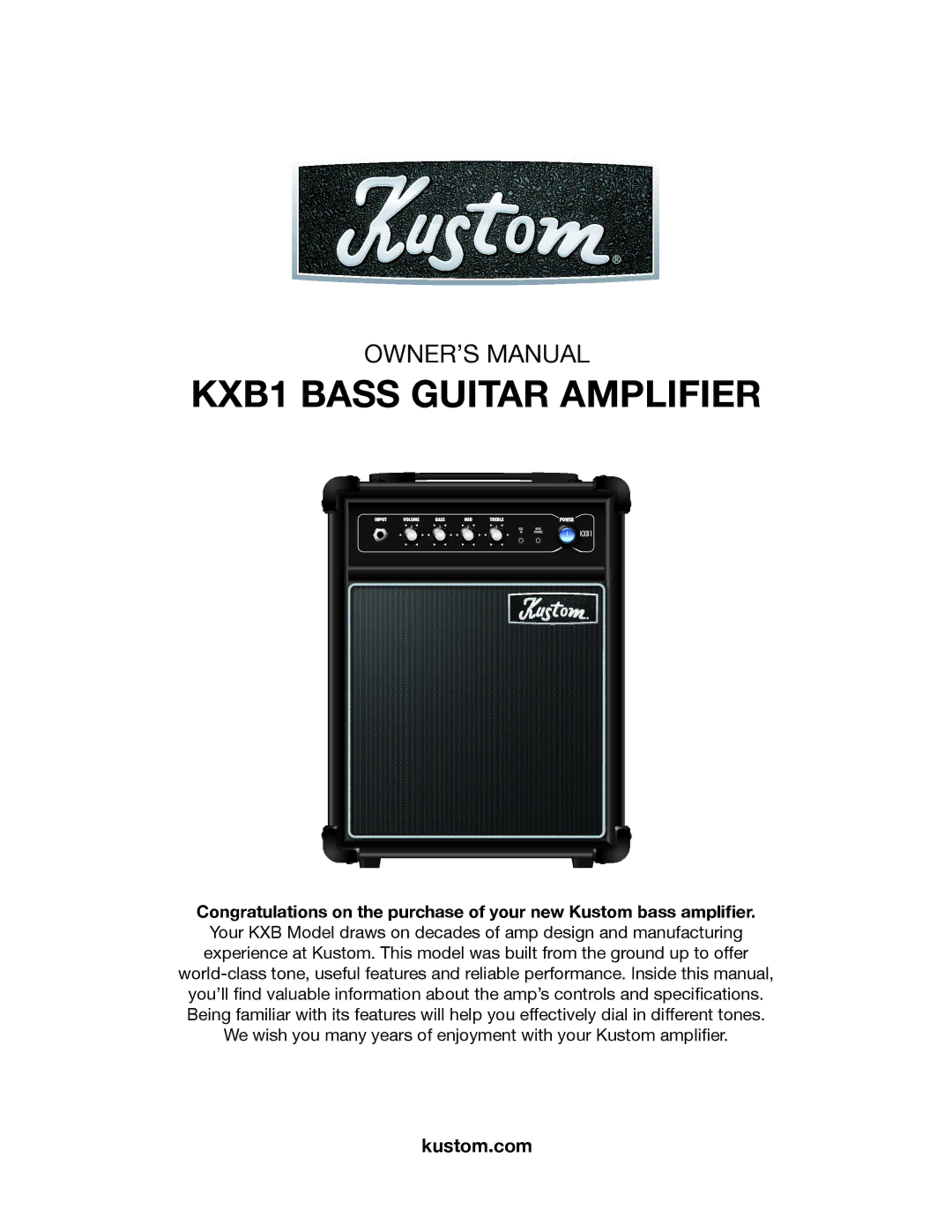 Kustom owner manual KXB1 Bass Guitar Amplifier 