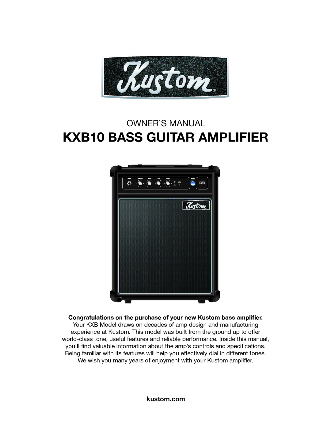 Kustom owner manual KXB10 Bass Guitar Amplifier 