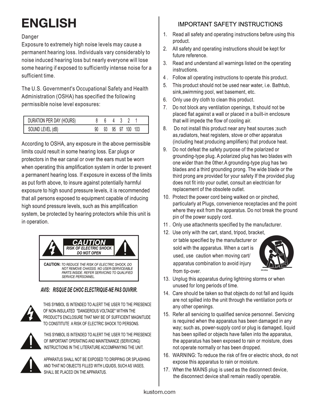 Kustom KXB10 owner manual English 