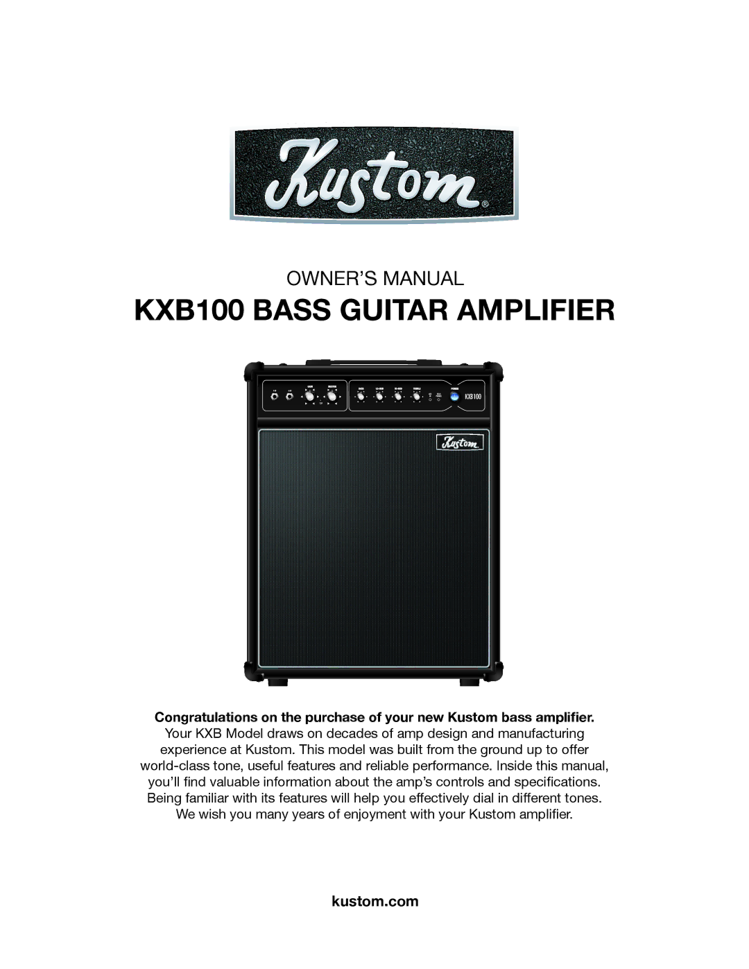 Kustom owner manual KXB100 Bass Guitar Amplifier 