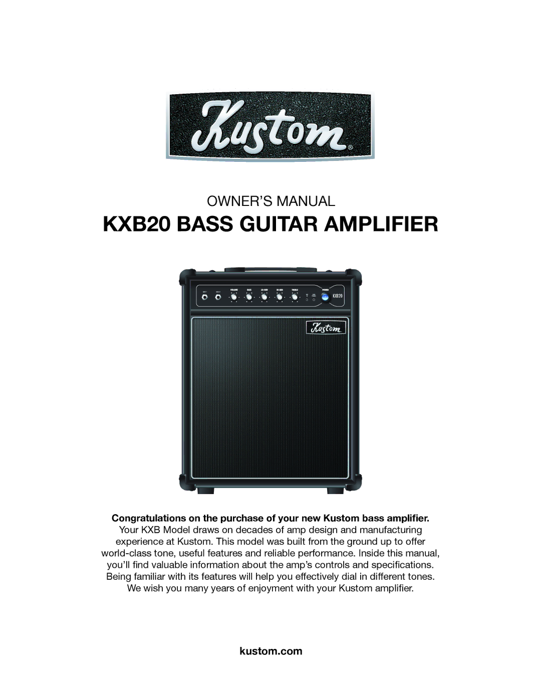 Kustom owner manual KXB20 Bass Guitar Amplifier 