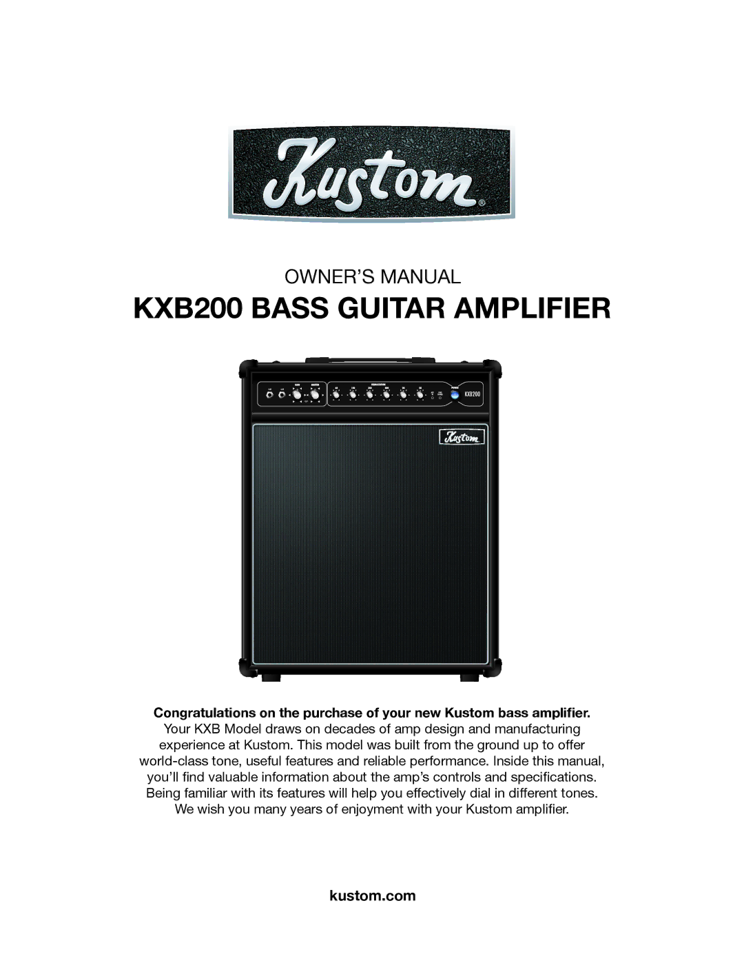 Kustom owner manual KXB200 Bass Guitar Amplifier 