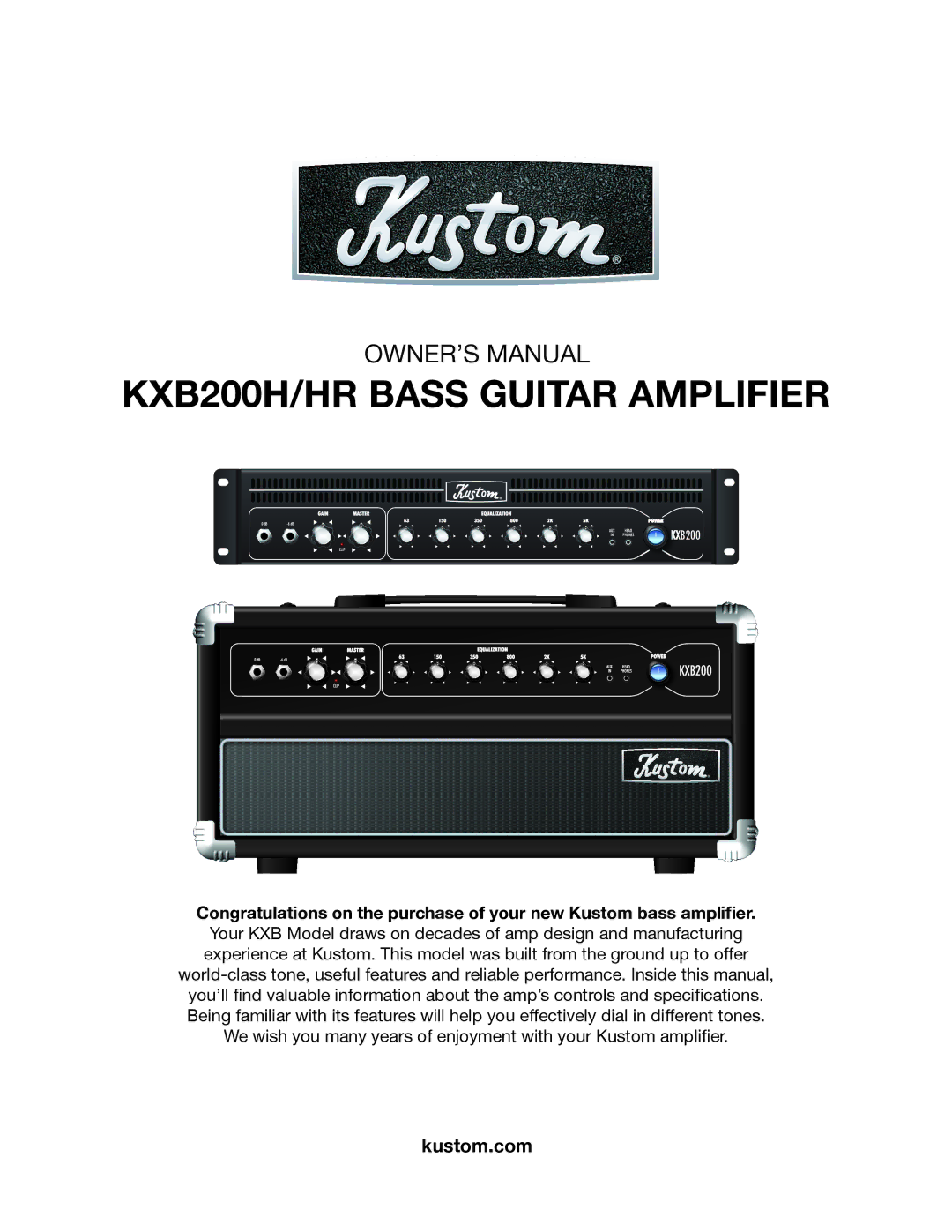 Kustom owner manual KXB200H/HR Bass Guitar Amplifier 