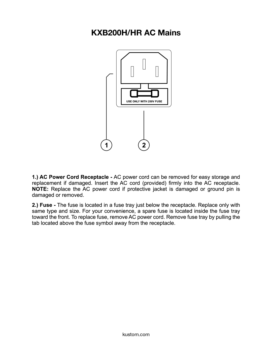 Kustom owner manual KXB200H/HR AC Mains 