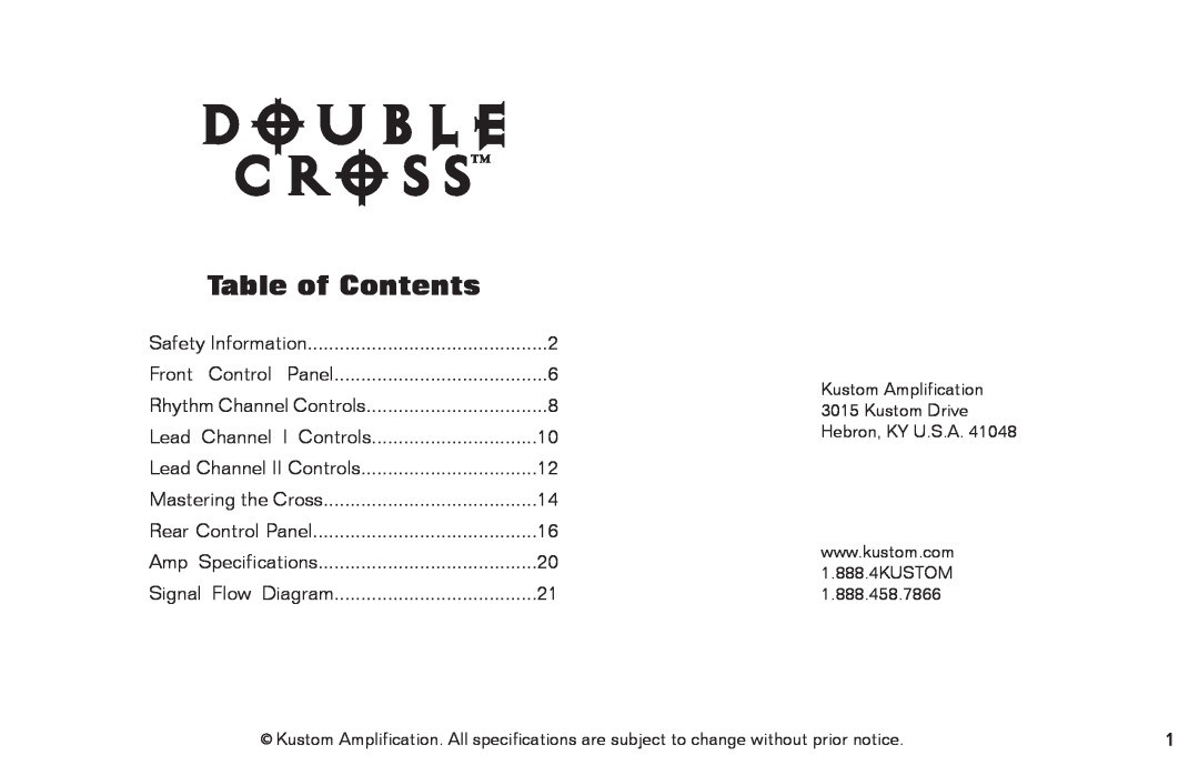 Kustom none manual Table of Contents 