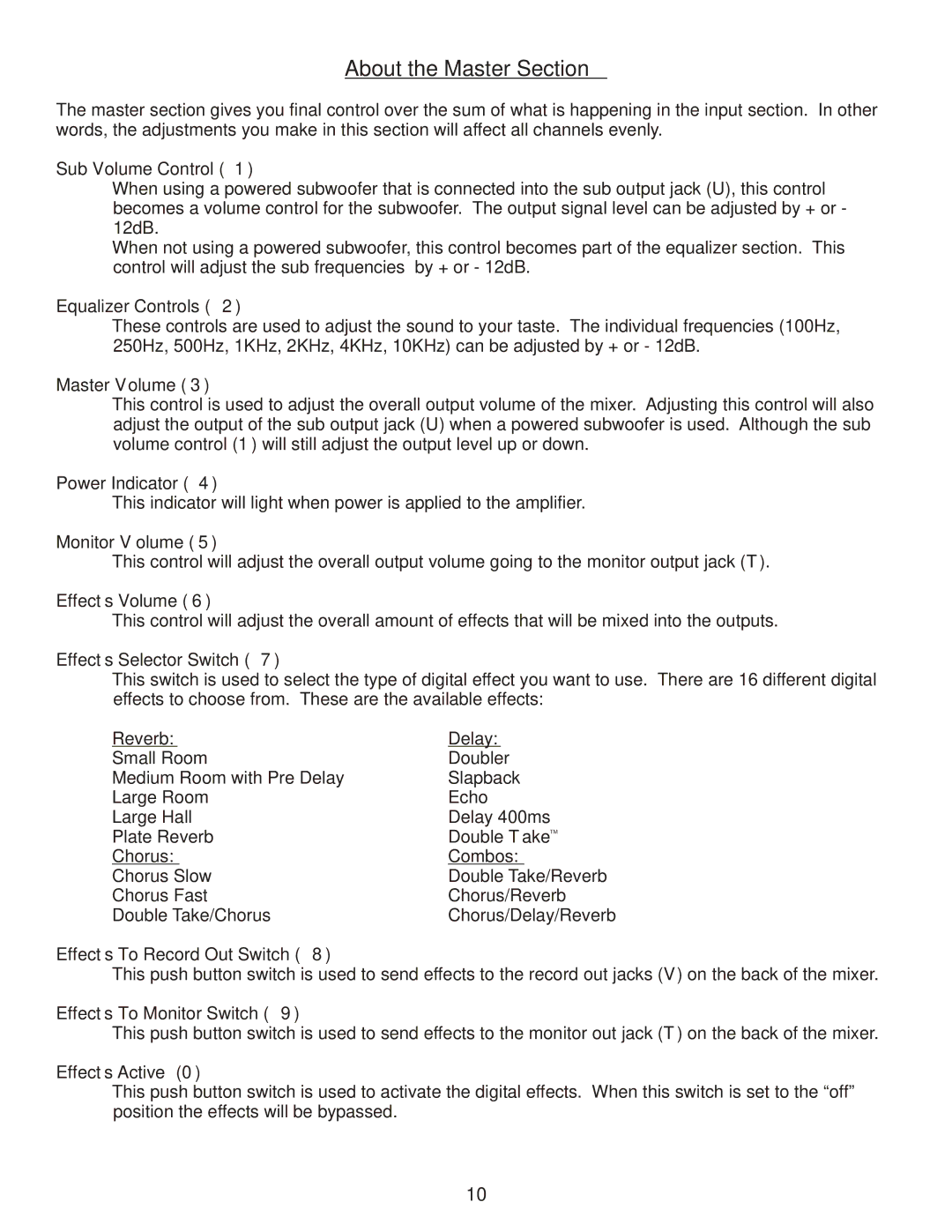 Kustom Profile System Two owner manual About the Master Section 