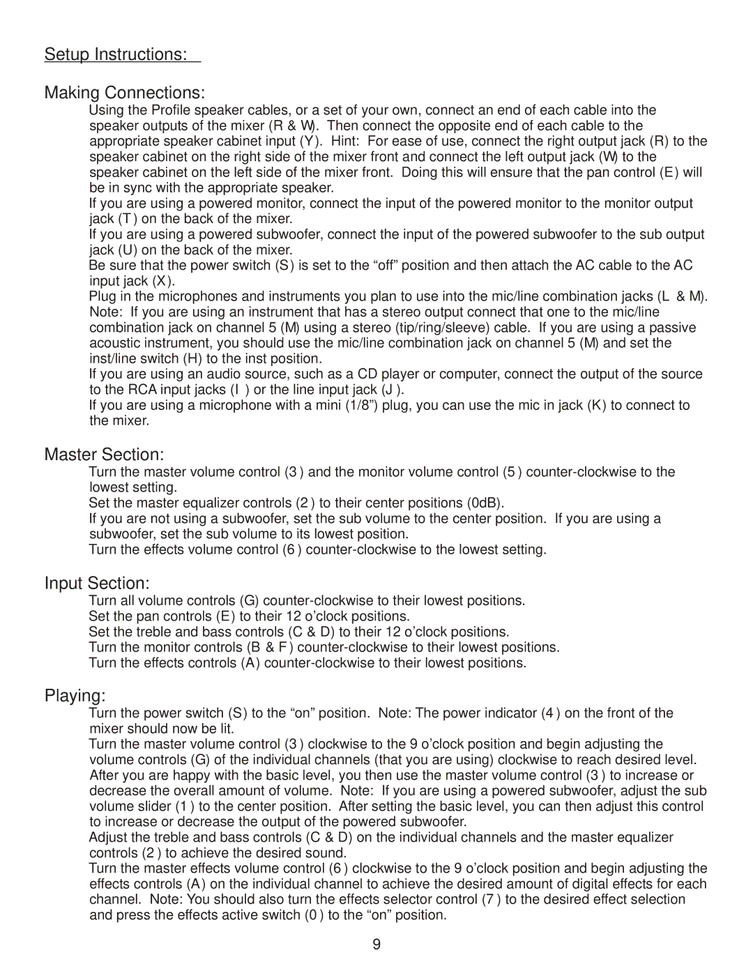 Kustom Profile System Two owner manual Setup Instructions Making Connections, Master Section, Input Section, Playing 