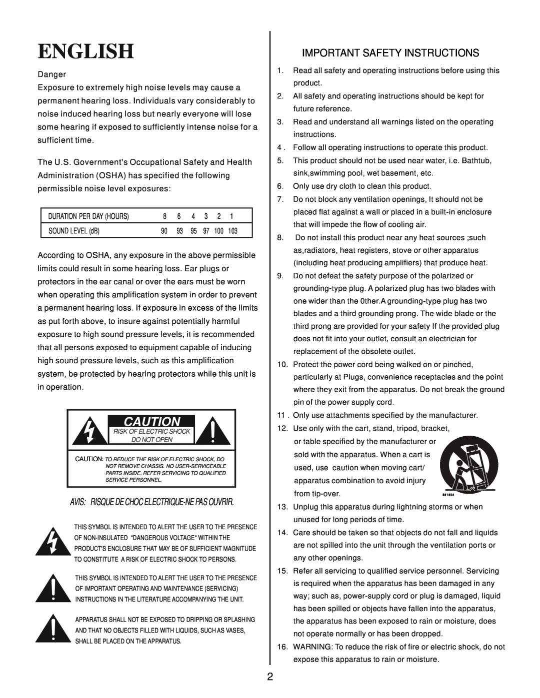 Kustom Profile System Two owner manual English, Important Safety Instructions 