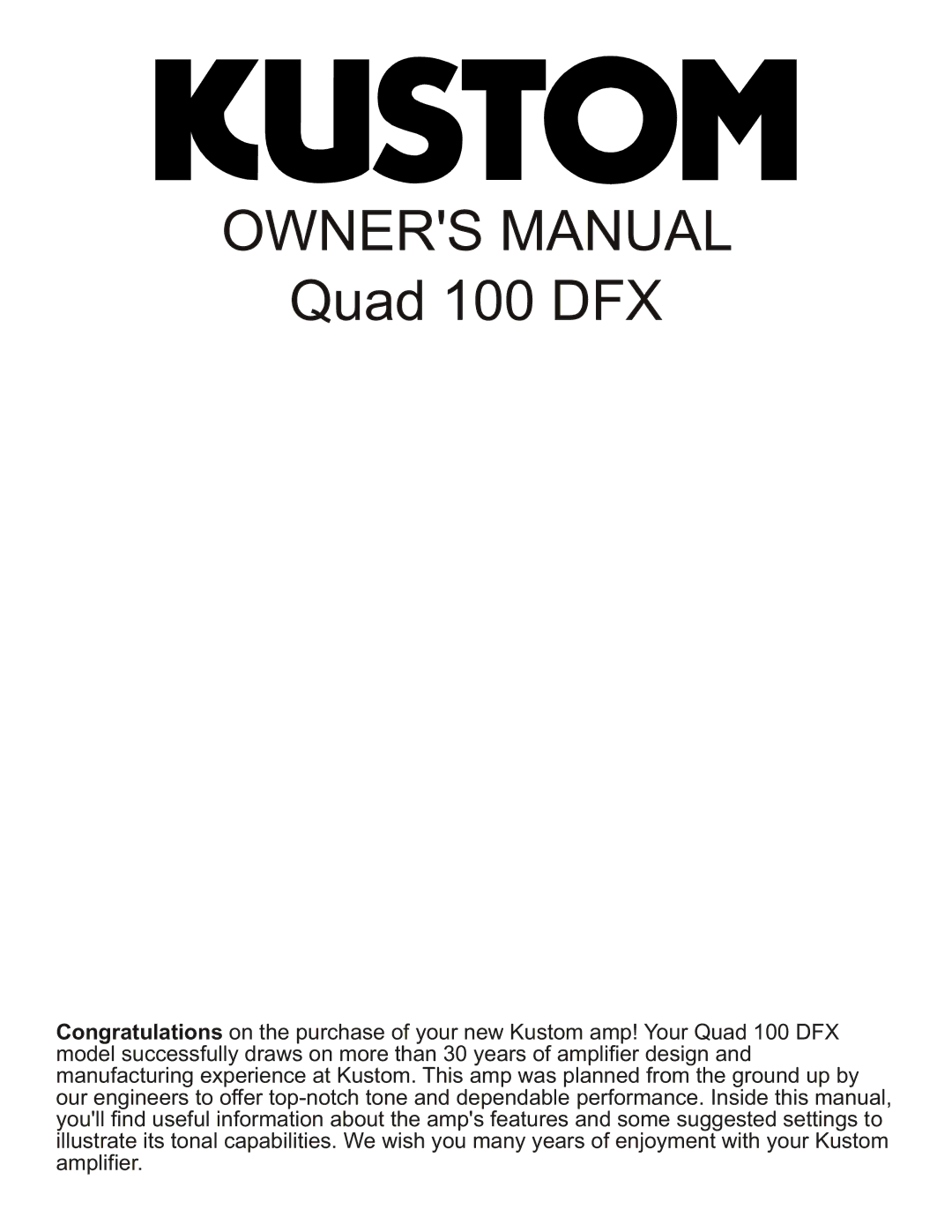 Kustom Quad 100 DFX owner manual 