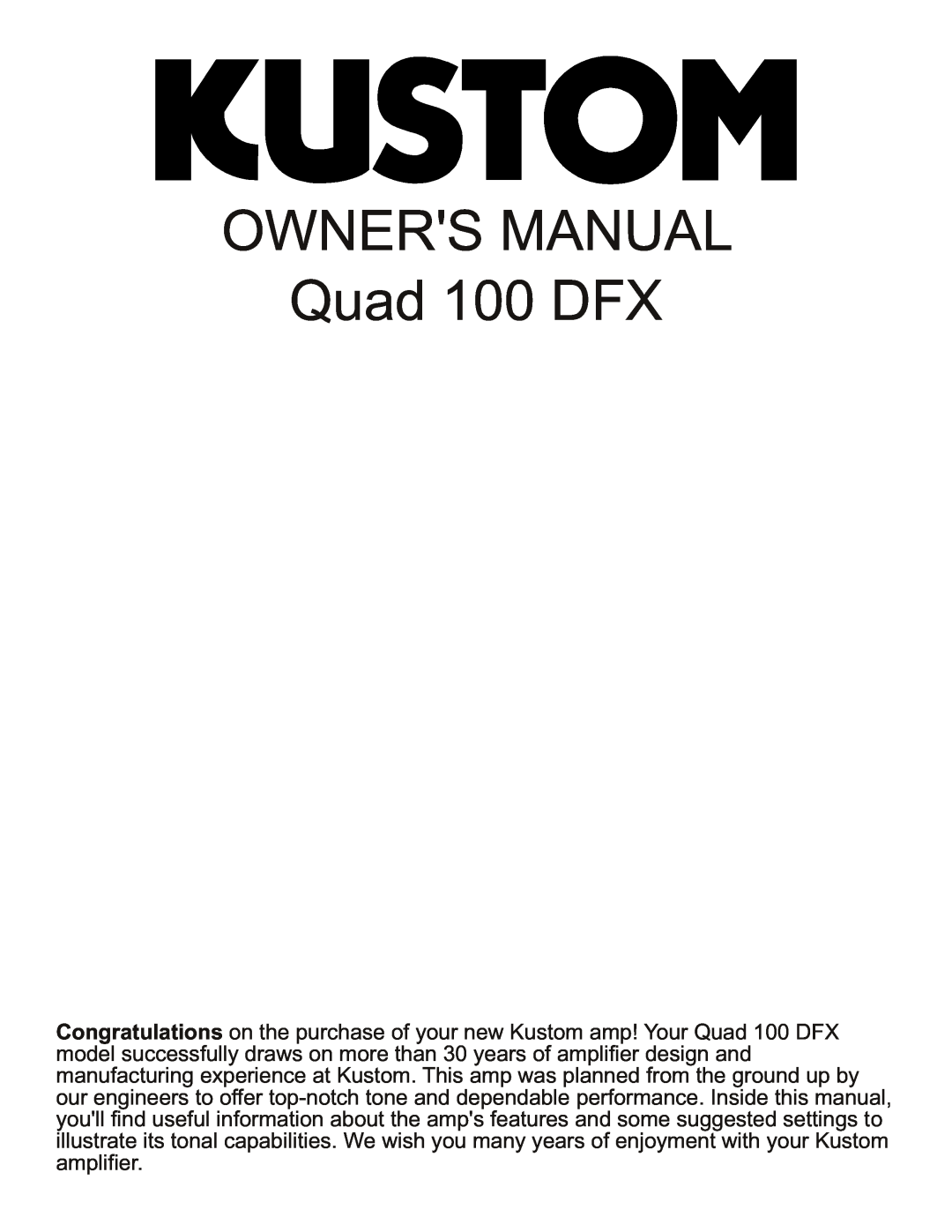 Kustom Quad 100 DFX owner manual 