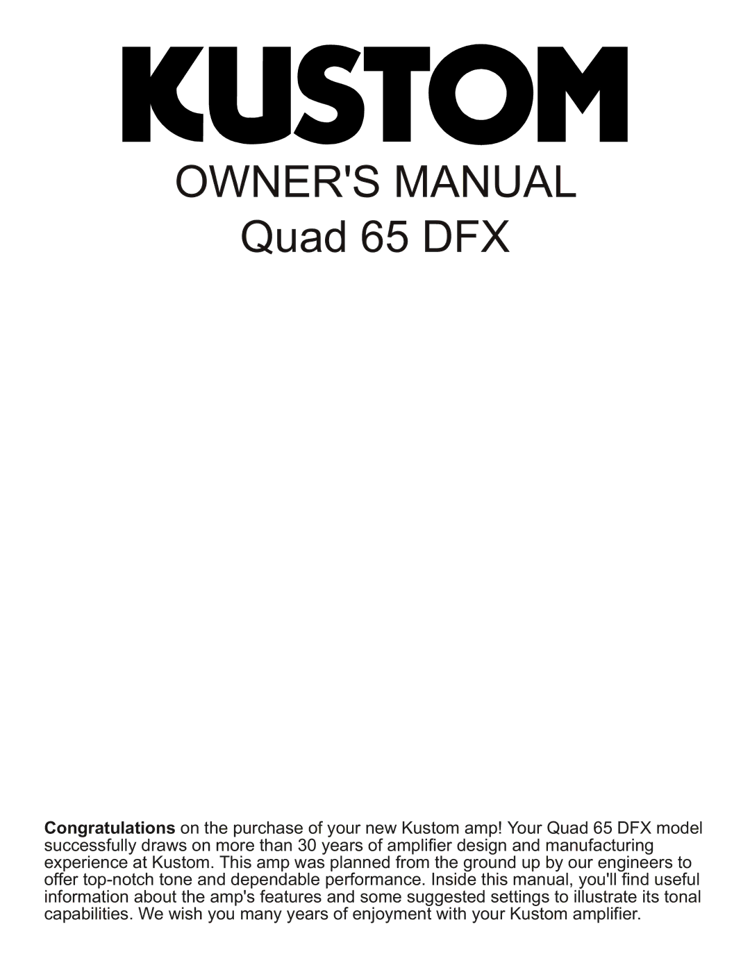 Kustom Quad 65 DFX owner manual 