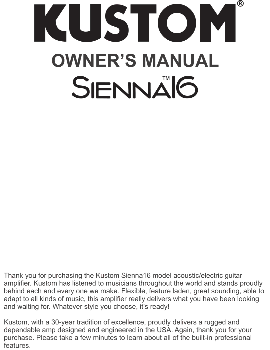 Kustom Sienna16 owner manual 