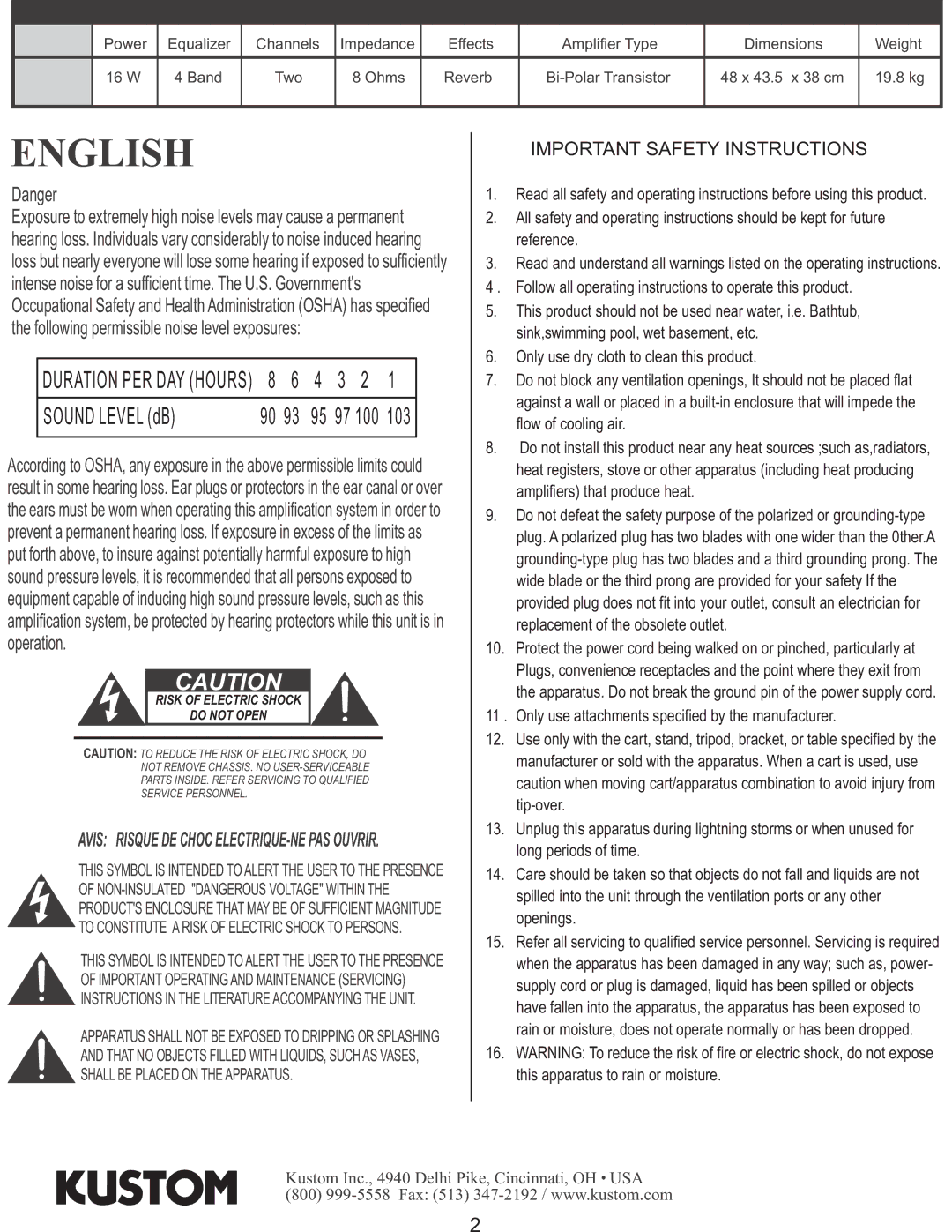 Kustom Sienna16 owner manual English 