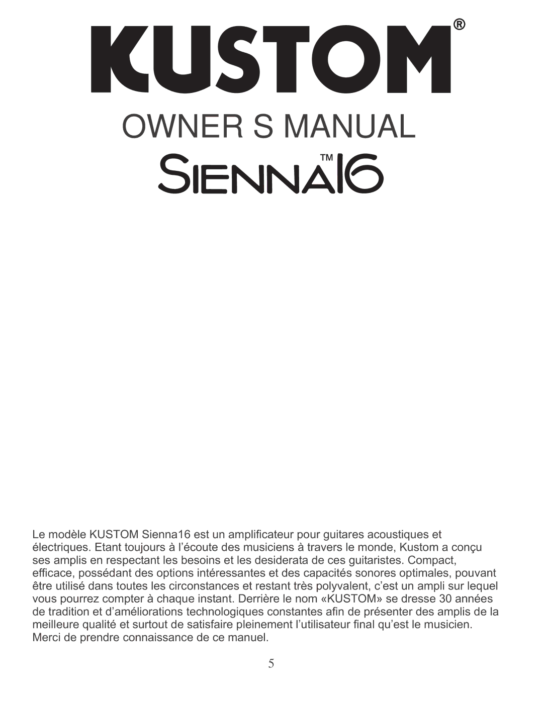 Kustom Sienna16 owner manual 