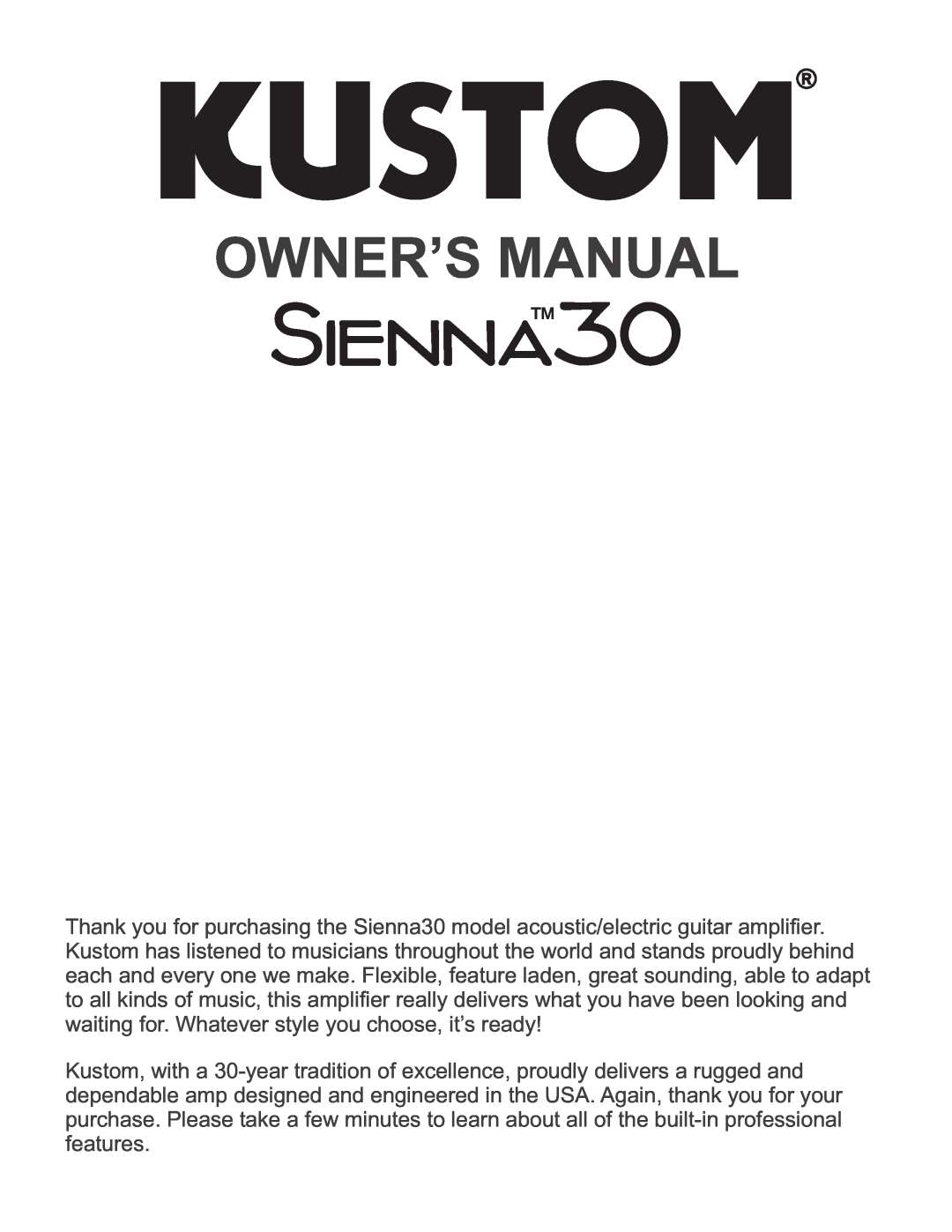 Kustom Sienna30 owner manual 
