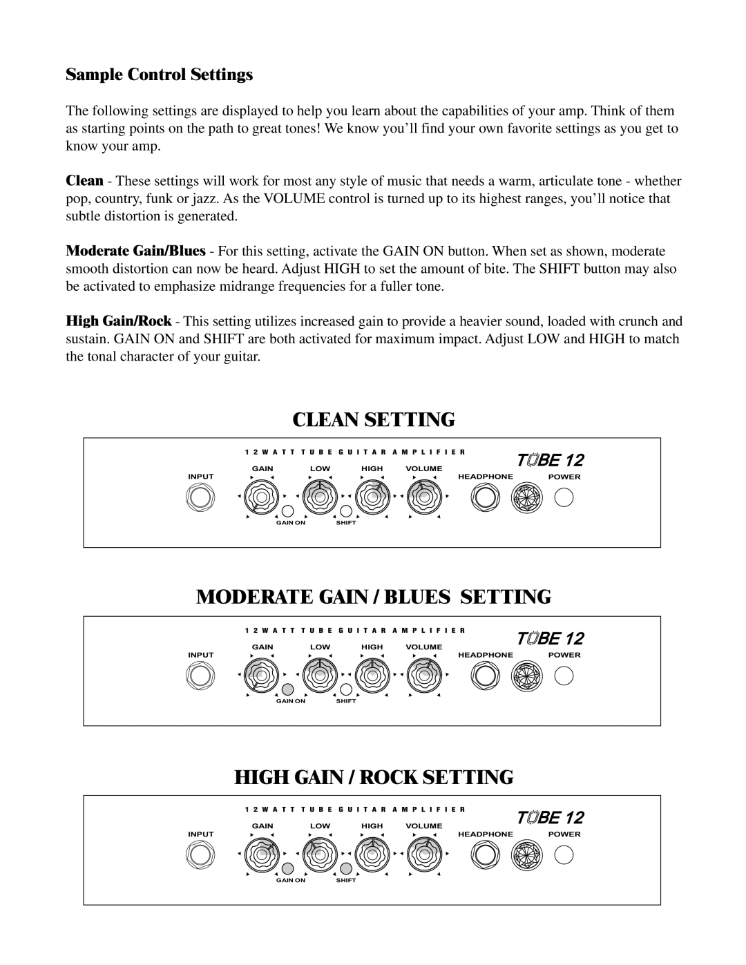 Kustom Tube12A manual Clean Setting 