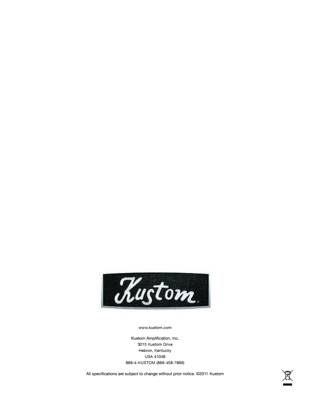 Kustom 15H, V15 owner manual Kustom Drive Hebron, Kentucky USA 