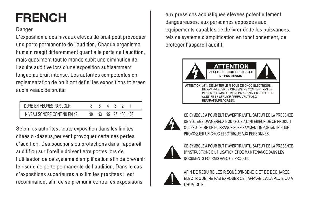 Kustom V50, V100 owner manual French 