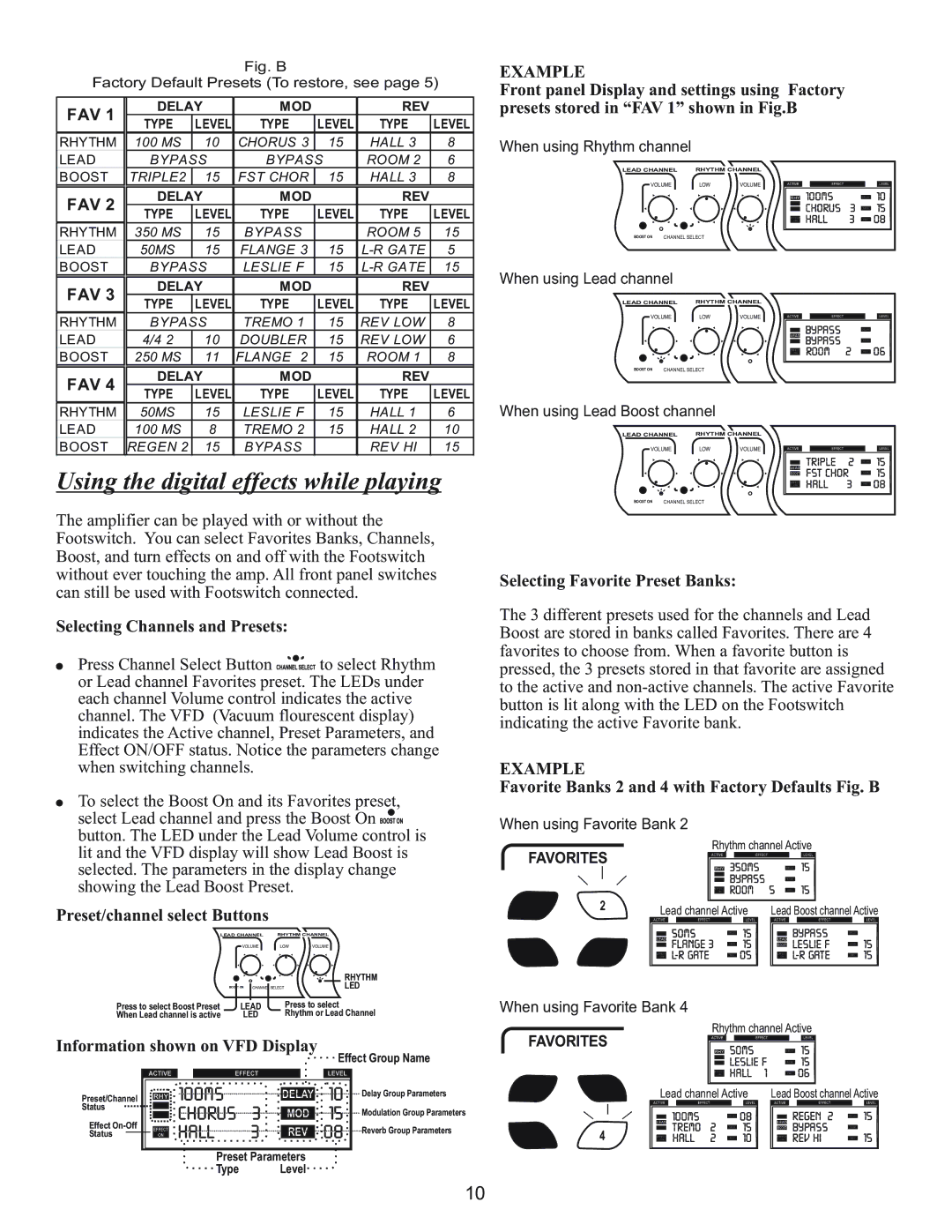 Kustom Wav 1000 owner manual Using the digital effects while playing 