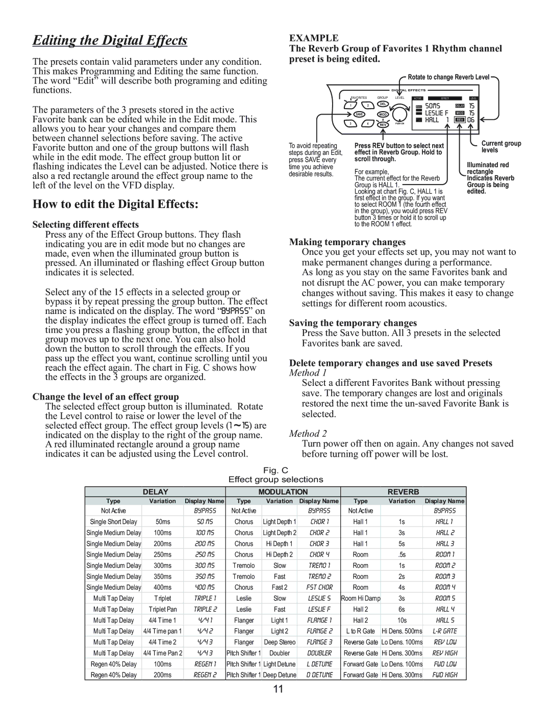 Kustom Wav 1000 owner manual Editing the Digital Effects 