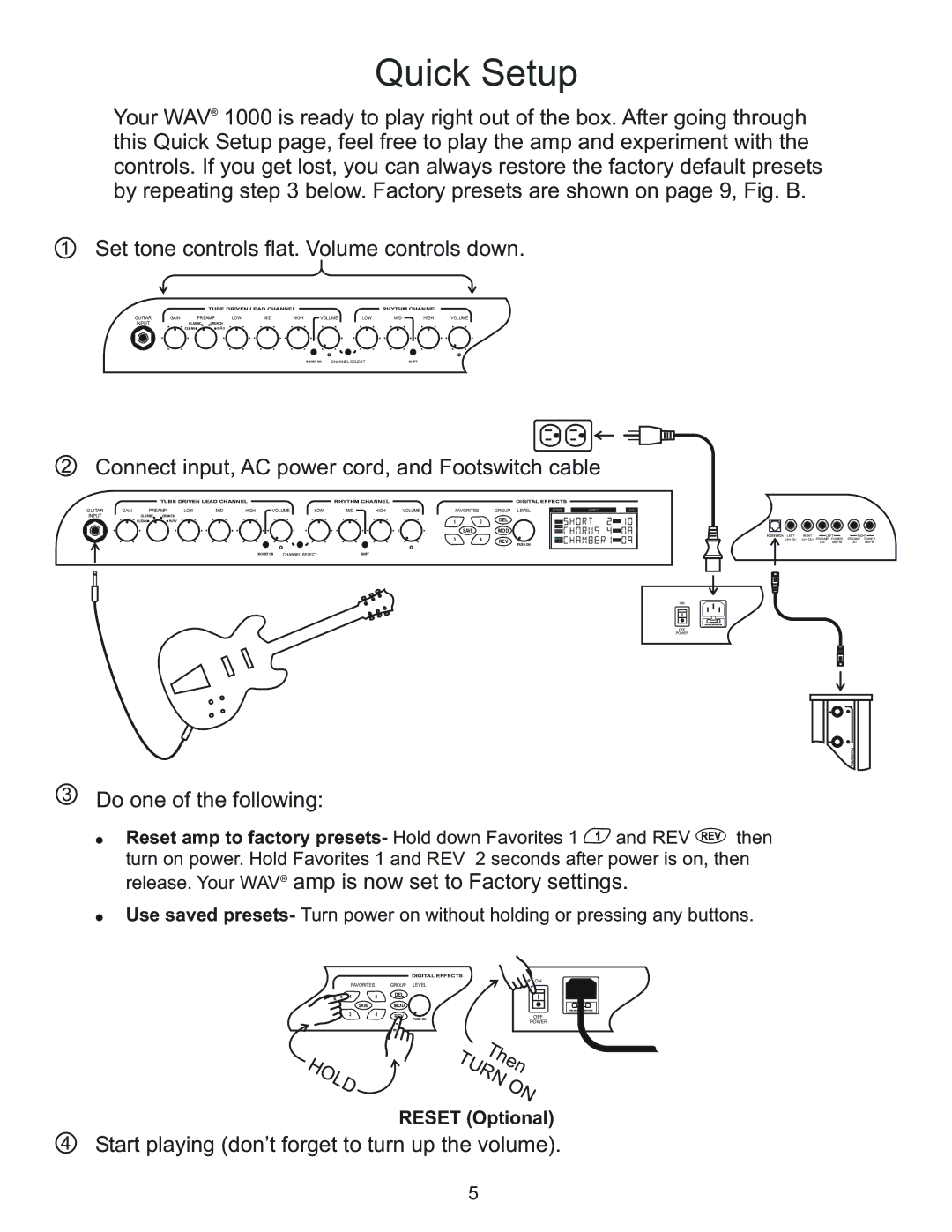 Kustom Wav 1000 owner manual Quick Setup 