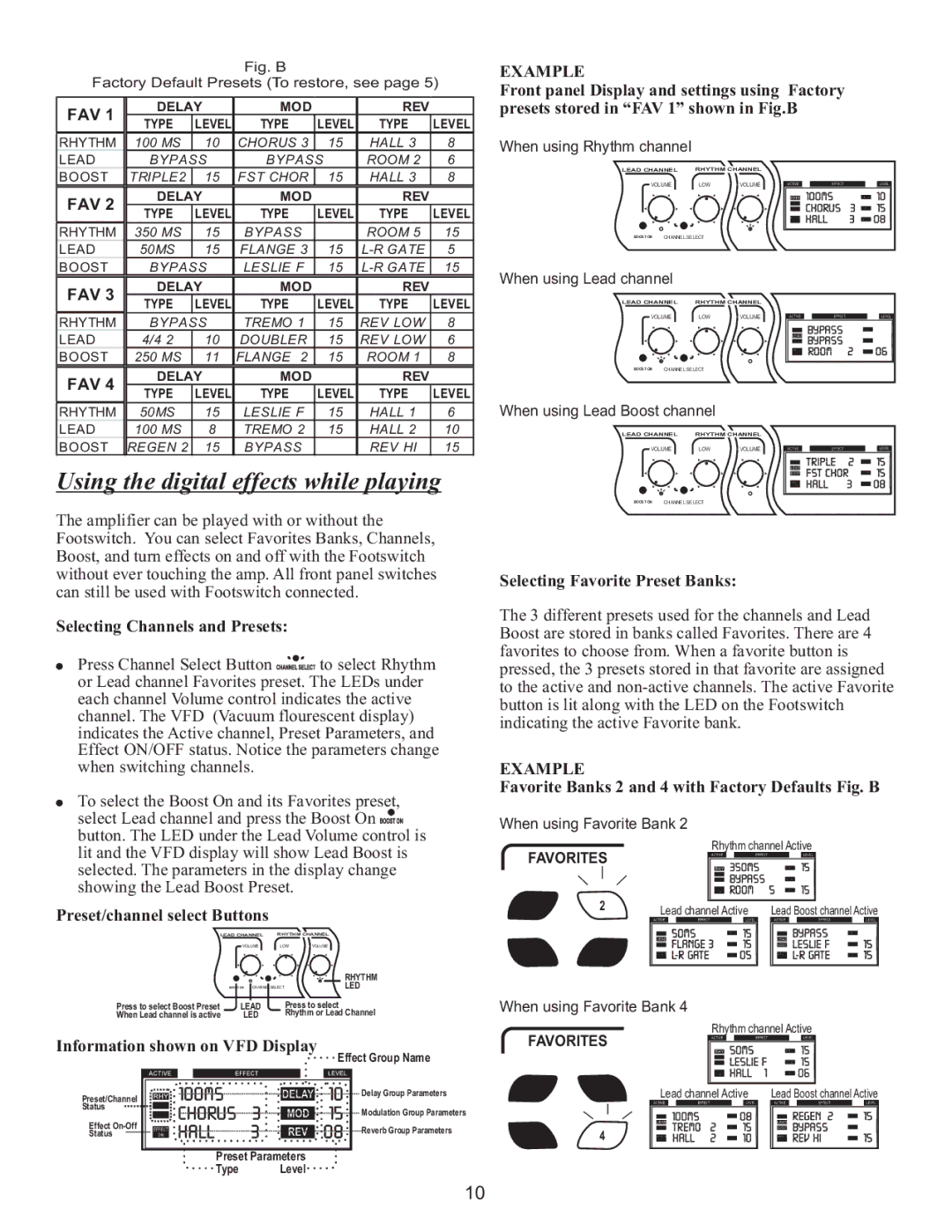 Kustom WAV 210 owner manual Using the digital effects while playing 