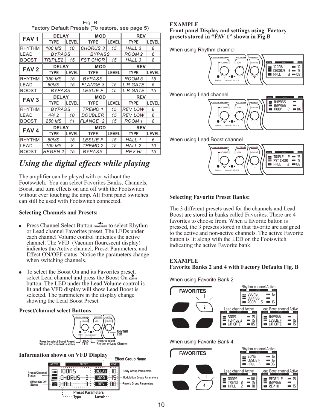 Kustom WAV 212 owner manual Using the digital effects while playing 