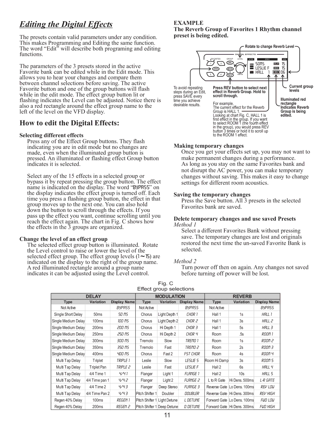 Kustom WAV 212 owner manual Editing the Digital Effects 