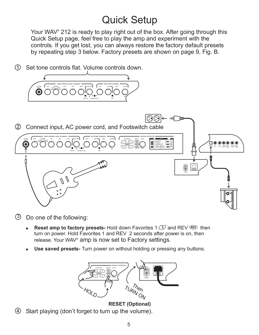 Kustom WAV 212 owner manual Quick Setup 