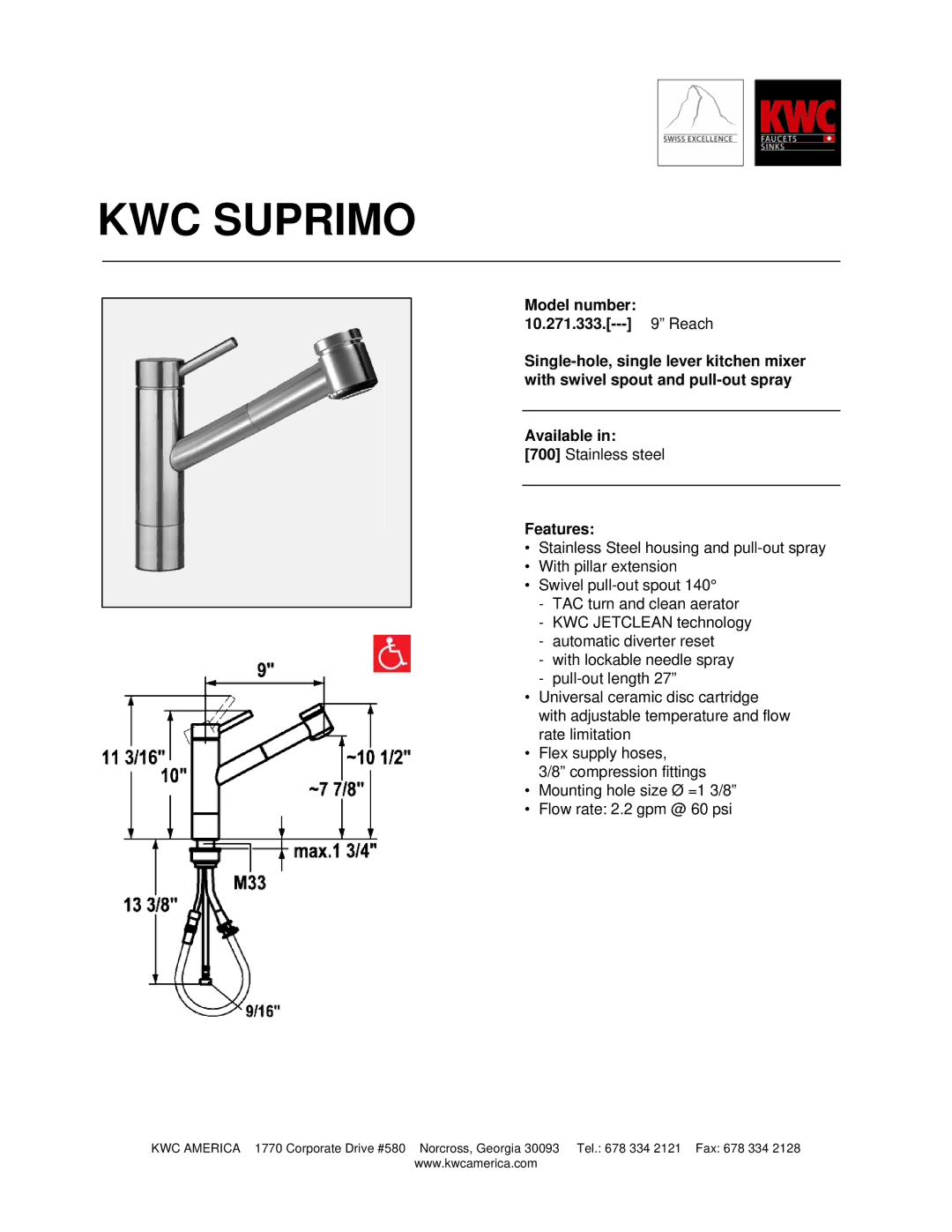 KWC 10.271.333 manual KWC Suprimo, Features 