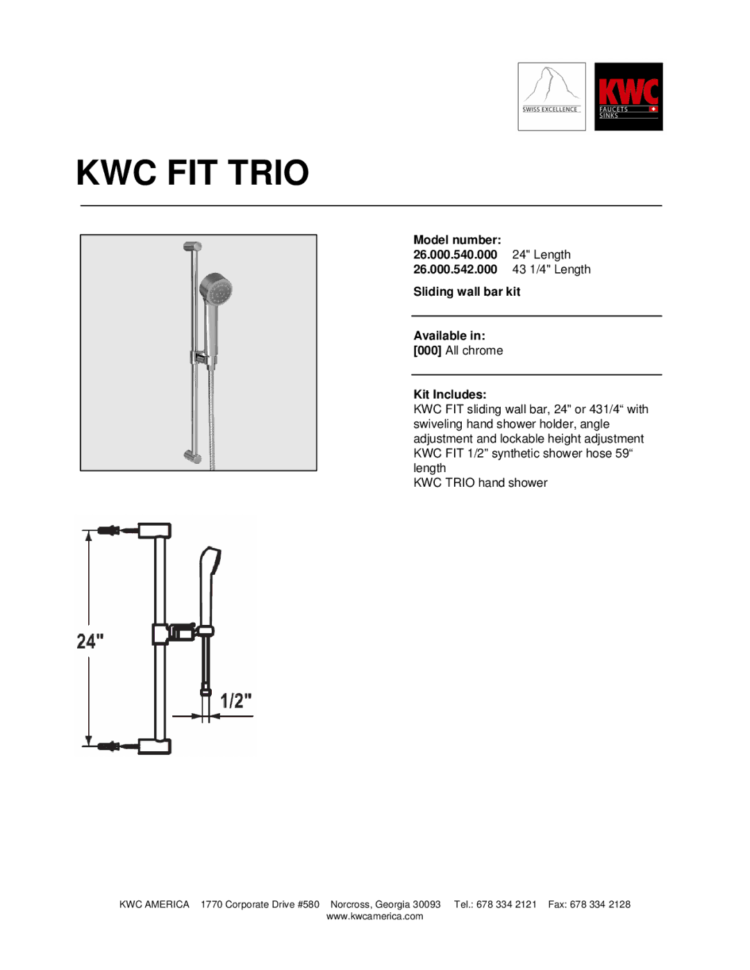 KWC 26.000.540.000, 26.000.542.000 manual KWC FIT Trio, Kit Includes 