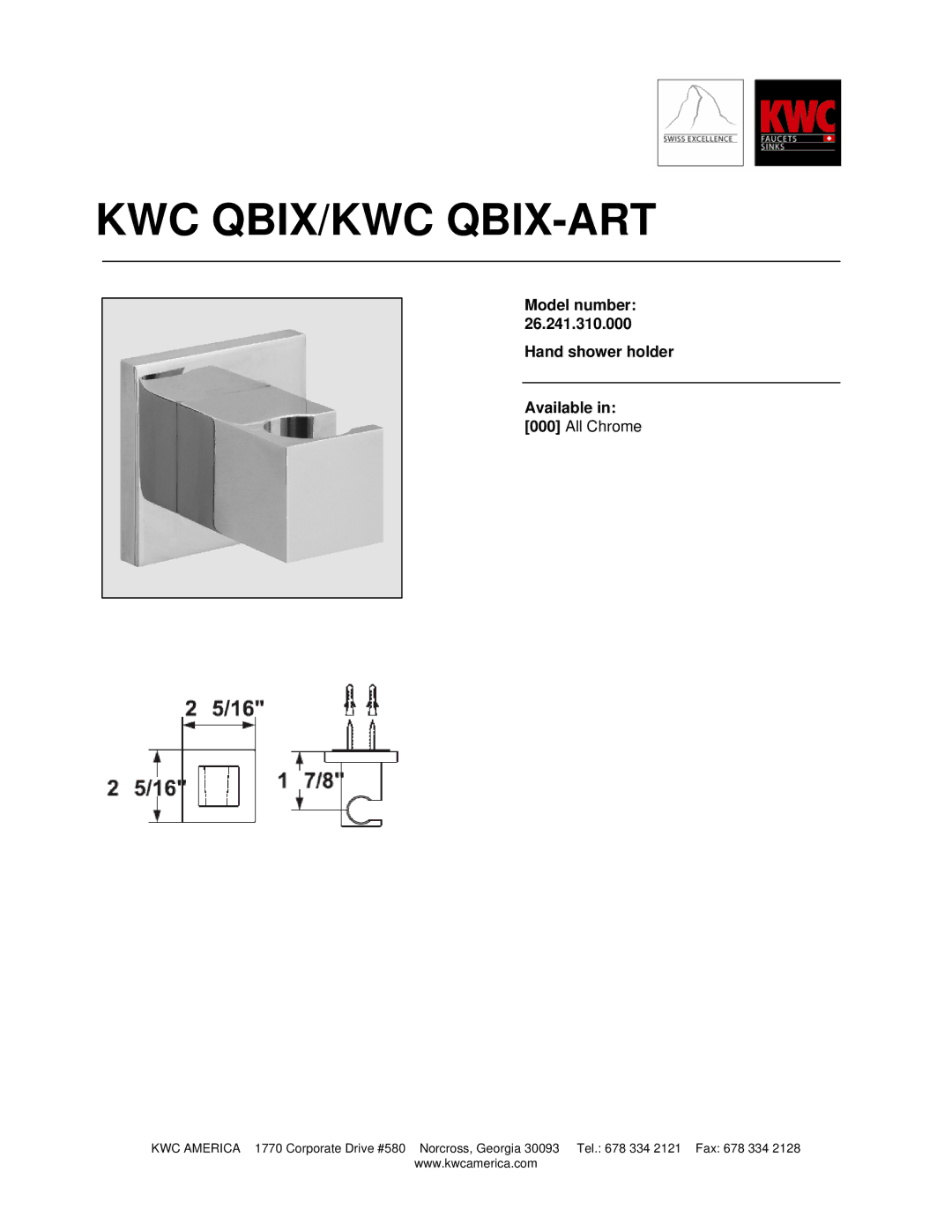 KWC 26.241.310.000 manual Kwc Qbix/Kwc Qbix-Art 