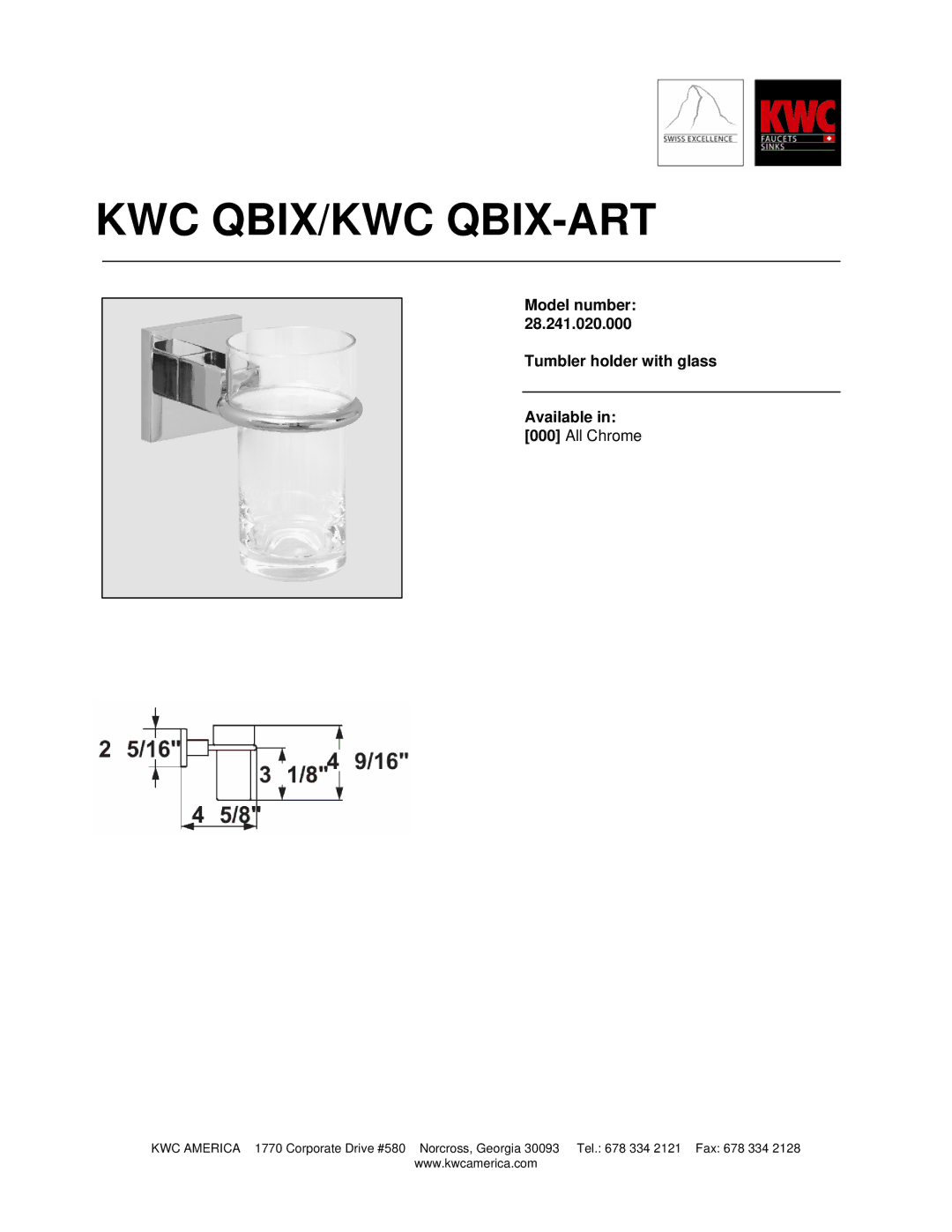 KWC 28.241.020.000 manual Kwc Qbix/Kwc Qbix-Art 