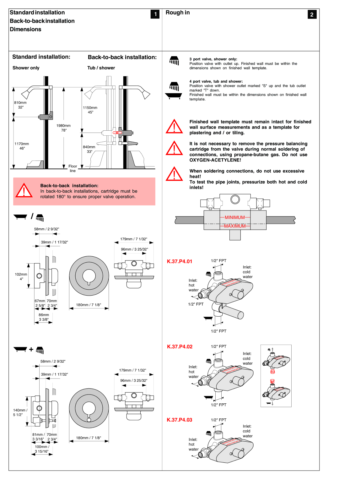 KWC 802 141 Shower only Tub / shower, Wall surface measurements and as a template for, Plastering and / or tiling, Heat 