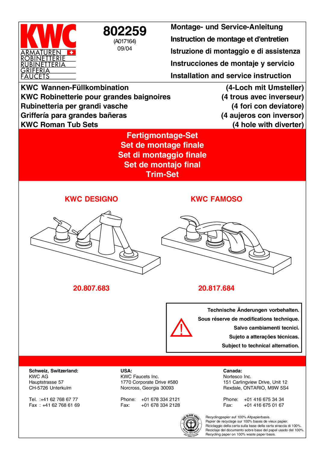 KWC 802259 manual 