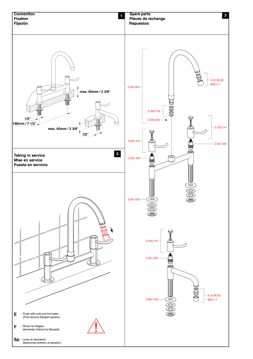 KWC K.10.D1.41, K.10.D2.82 manual Taking in service Mise en service 