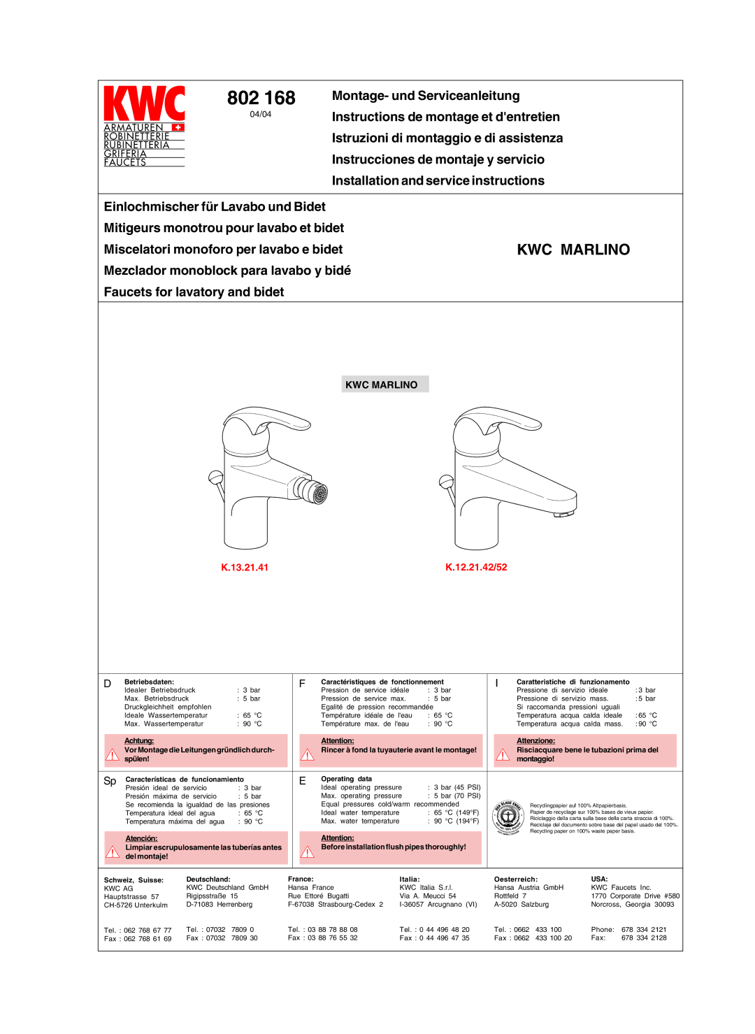 KWC 168, K.12.21.42 manual 802 