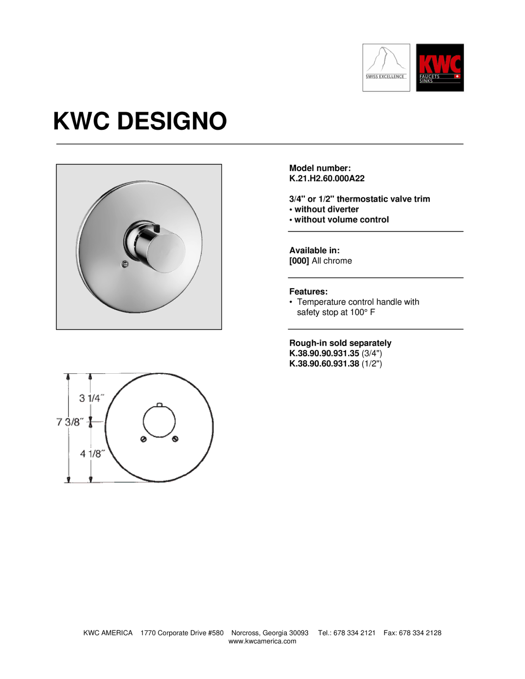 KWC K.21.H2.60.000A22 manual KWC Designo 