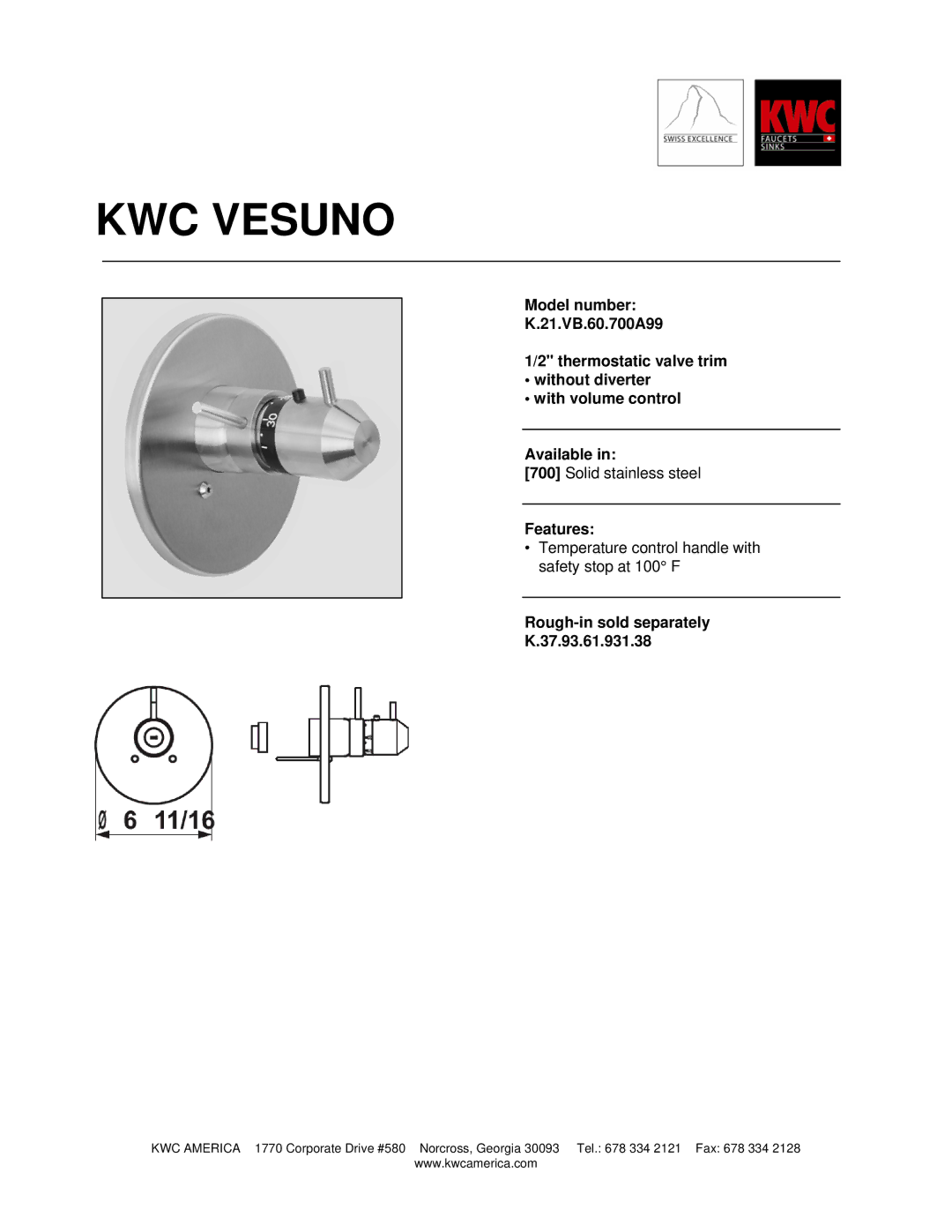 KWC K.21.VB.60.700A99 manual KWC Vesuno 