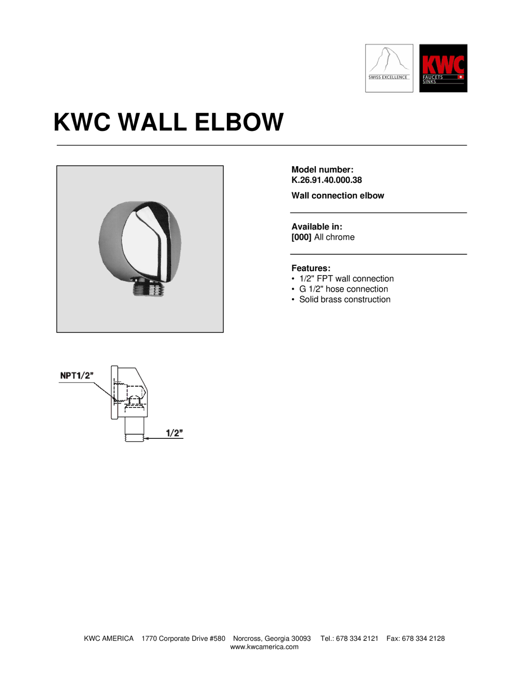 KWC K.26.91.40.000.38 manual KWC Wall Elbow 