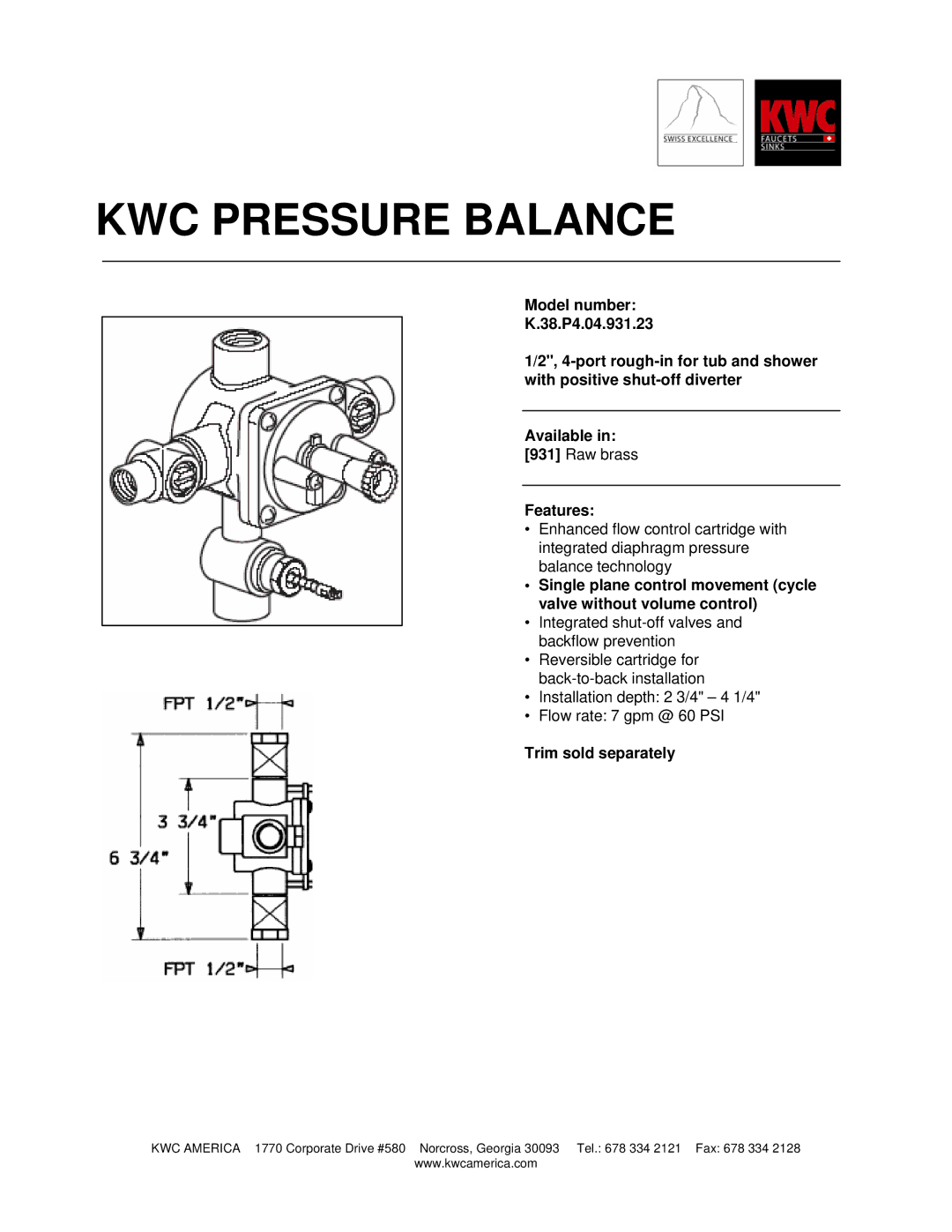 KWC K.38.P4.04.931.23 manual KWC Pressure Balance 