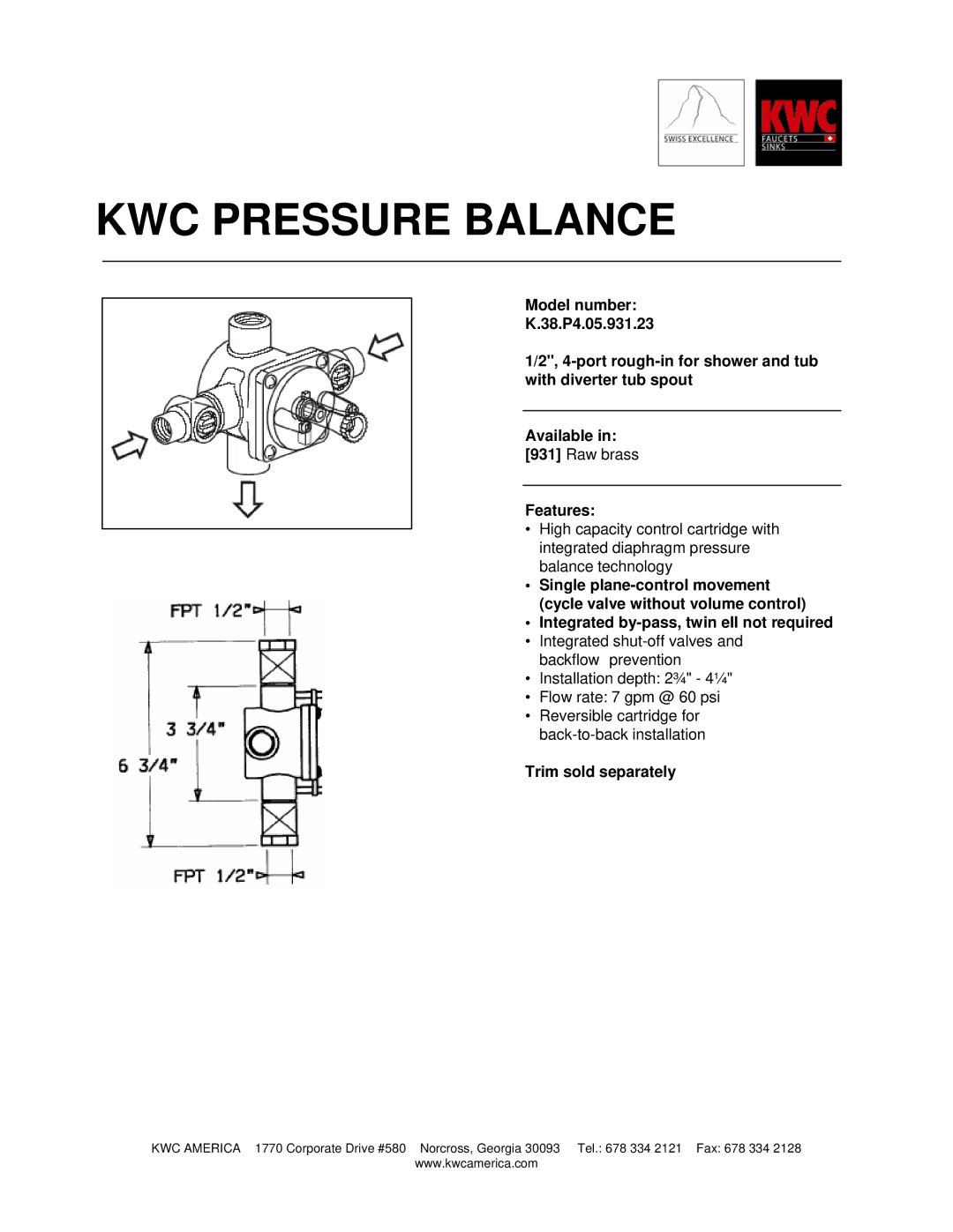 KWC K.38.P4.05.931.23 manual KWC Pressure Balance 