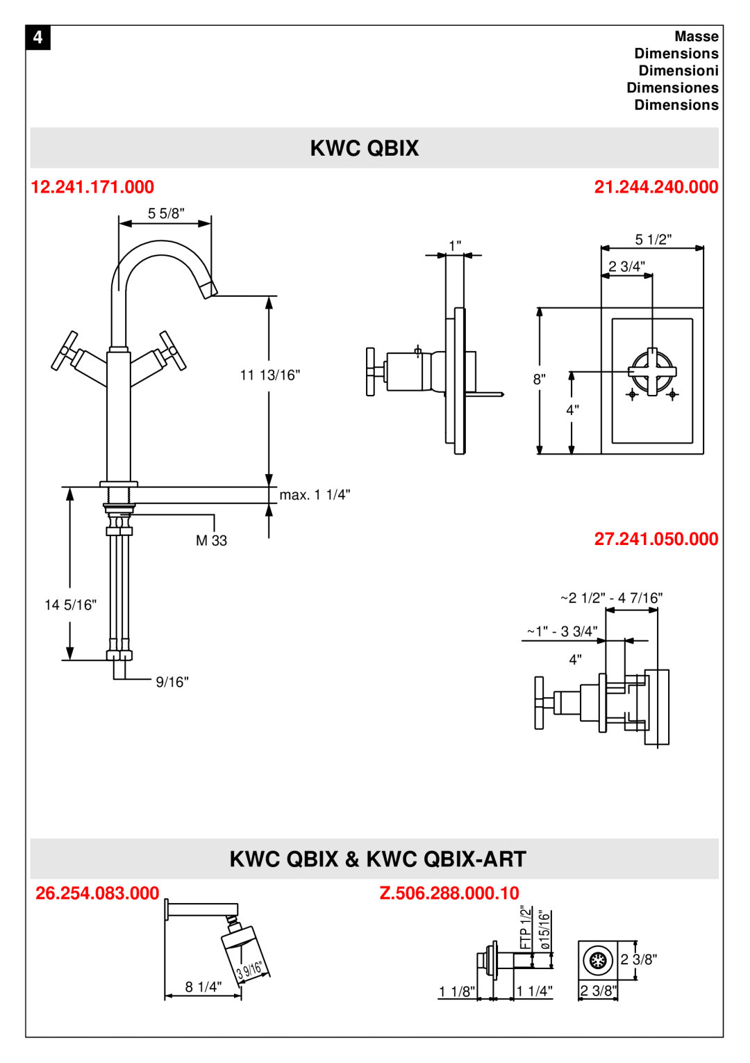 KWC KWC QBIX-ART Kwc Qbix & Kwc Qbix-Art, 12.241.171.000, 21.244.240.000, 27.241.050.000, 26.254.083.000, Z.506.288.000.10 
