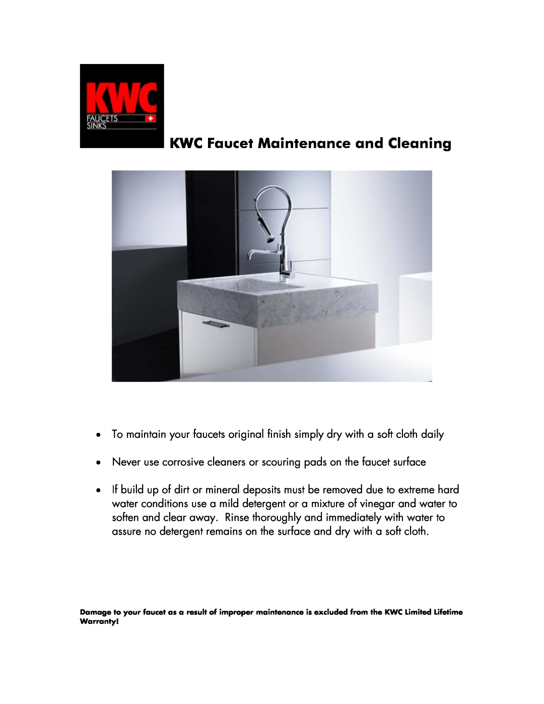 KWC none warranty KWC Faucet Maintenance and Cleaning 