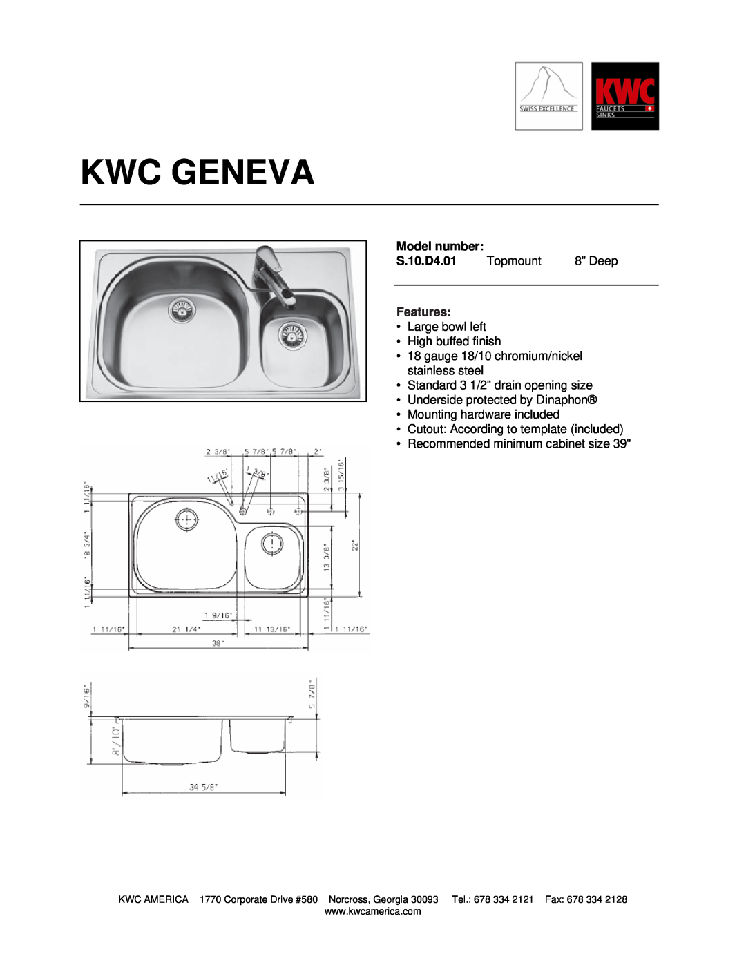 KWC S.10.D4.01 manual Kwc Geneva, Model number, Features 