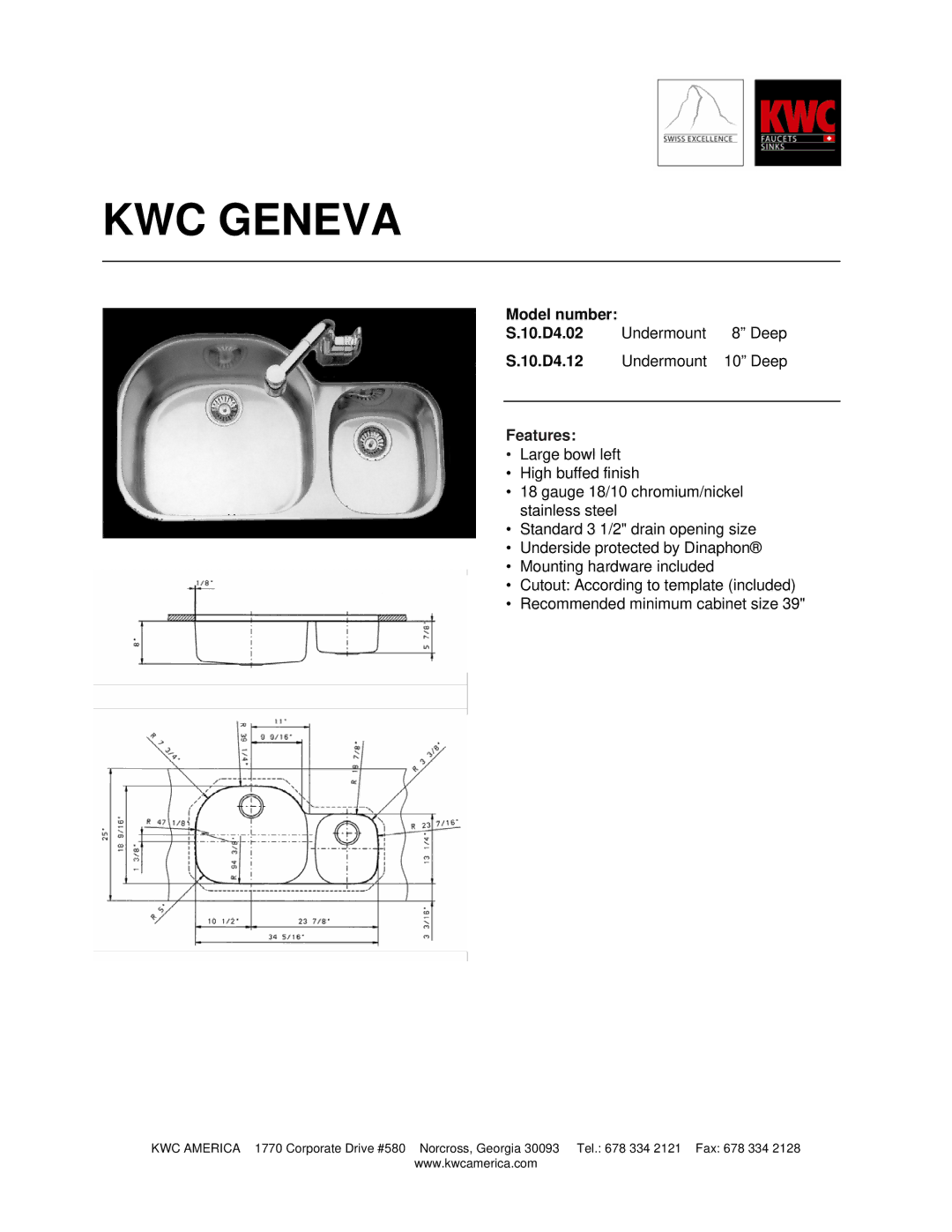 KWC S.10.D4.12, S.10.D4.02 manual KWC Geneva, Features 